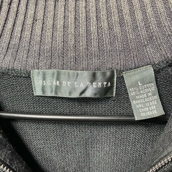 Oscar De La Renta Men’s Quarter Zip Cable Knit Sweater in Gray Sz Large - Picture 2 of 11